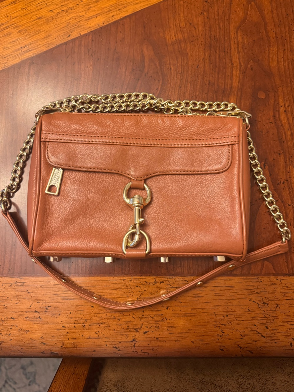 Rebecca Minkoff Mini MAC Brown Leather  Convertible Crossbody with Gold Chain